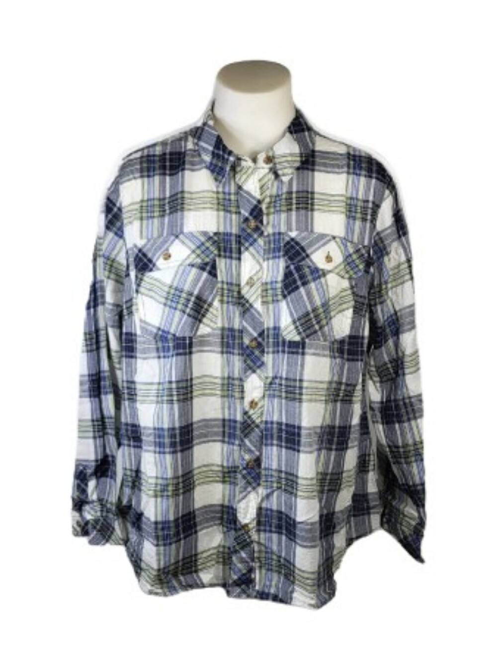 Cato Blue White Button Down Plaid Top Sz 18/20W